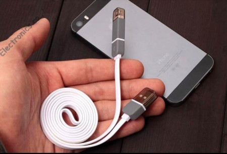 Добави още лукс USB кабели USB кабел 2 в 1 за Apple Iphone 5/5s/5c/6/6 plus /Samsung/ Alcatel/ HTC/ Huawei / Motorola/ Nokia и други бял 